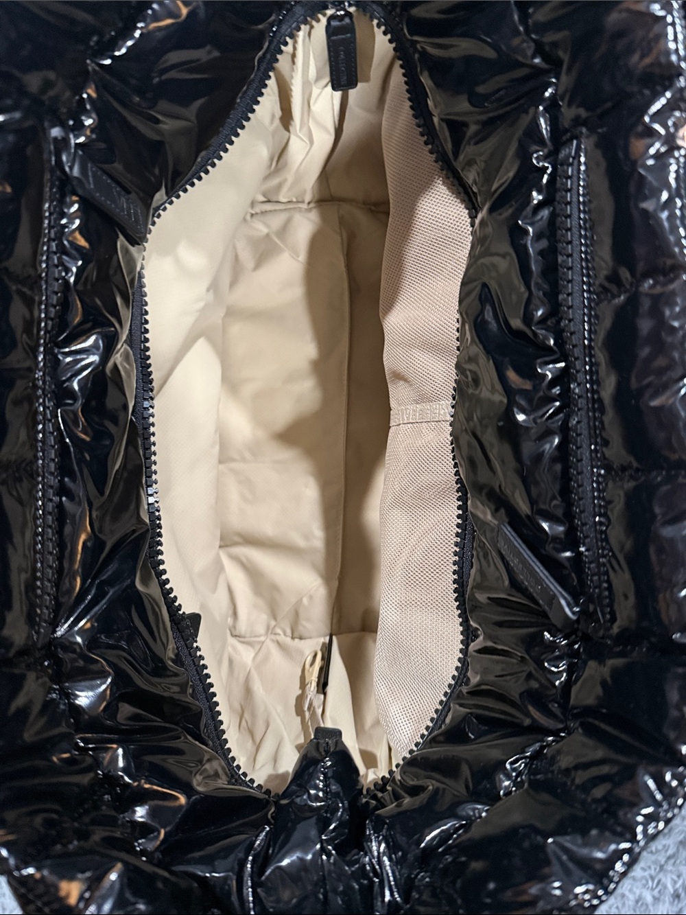 Glossy Quilted Black Tote Bag with Top Handles - Picture 3 of 4